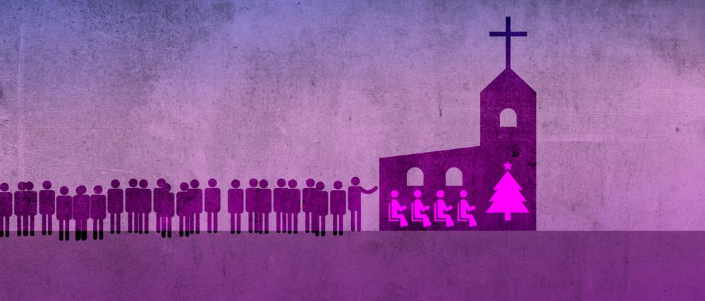 Heiligabend-Gottesdienst: Viele möchten rein, aber nicht alle finden Platz.