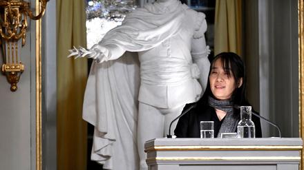 Die südkoreanische Schriftstellerin Han Kang bei ihrer Nobelpreis-Vorlesung am 7. Dezember 2024 in Stockholm.