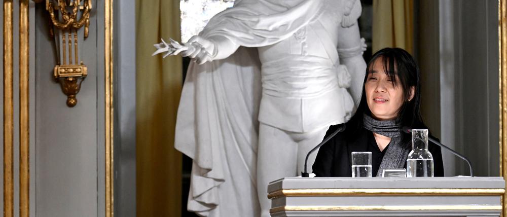 Die südkoreanische Schriftstellerin Han Kang bei ihrer Nobelpreis-Vorlesung am 7. Dezember 2024 in Stockholm.