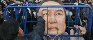 Proteste vor dem Parlament in Südkorea.