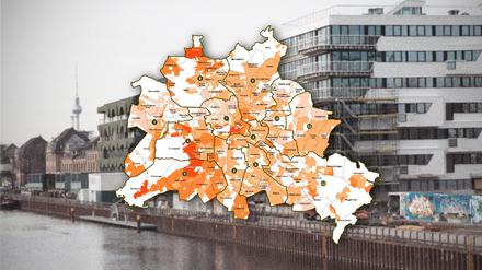 Je dunkler, desto besser die Wohnlage in Berlin. Die Zahlen bezeichnen die Bezirke.