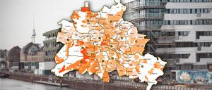 Je dunkler, desto besser die Wohnlage in Berlin. Die Zahlen bezeichnen die Bezirke.