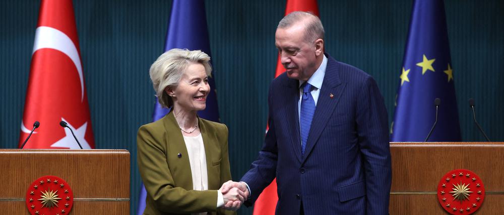Ursula von der Leyen hat mit Türkeis Präsident Erdogan in Istanbul über Syrien gesprochen.