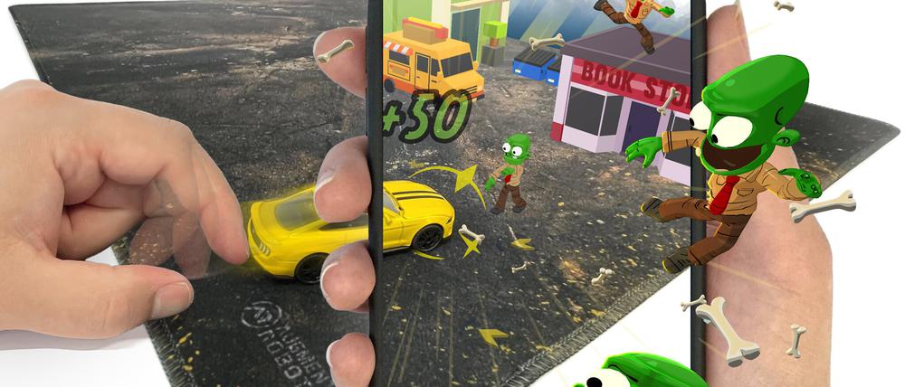 Eindruck vom KI-unterstützen Spiel „Zombie Crasher“ von Argumented Robotics