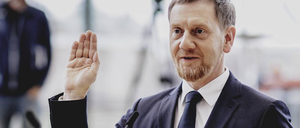 Michael Kretschmer, Ministerpräsident von Sachsen, aufgenommen bei der Vereidigung.