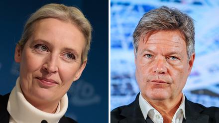 Alice Weidel, AfD-Kanzlerkandidatin (Archivfoto vom 07.12.2024) und Robert Habeck (Bündnis 90/Die Grünen).