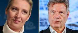 Alice Weidel, AfD-Kanzlerkandidatin (Archivfoto vom 07.12.2024) und Robert Habeck (Bündnis 90/Die Grünen).