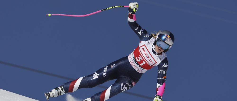 Lindsey Vonn (USA) beim Super-G-Weltcup der Frauen auf der Strecke in St. Moritz.