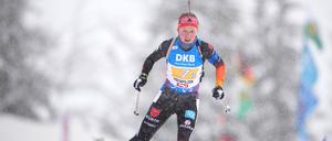Selina Grotian aus Deutschland während des 4x6 km Biathlon Staffel-Bewerbs der Frauen.