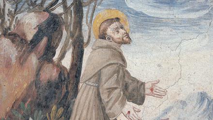 Der Heilige Franziskus im Gebet: anonymes Fresko aus dem 17. Jahrhundert im italienischen Vetralla.