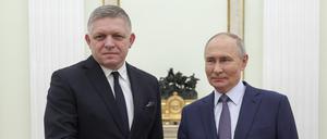 Der russische Präsident Wladimir Putin (r.) empfing am Sonntag den slowakischen Ministerpräsidenten Robert Fico.