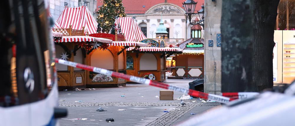 Der Tatort des Terroranschlags auf dem Magdeburger Weihnachtsmarkt am 20. Dezember.