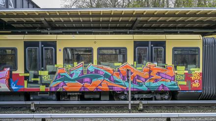 Ein mit Graffiti besprühter s-Bahnzug steht an einem Bahnsteig. (Archivbild)