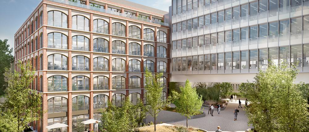 So sieht der Entwurf für das Bürogebäude in der „Neuen Bockbrauerei“ im Bergmannkiez aus, das das Land Berlin der Bauwert AG abkauft. Wenn es fertig gebaut ist, soll wohl der Landesrechnungshof einziehen.