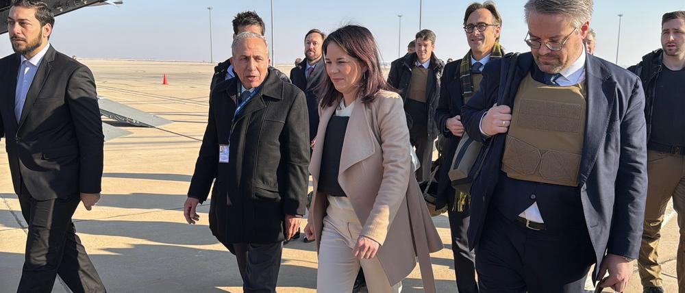 Außenministerin Baerbock kurz nach ihrer Ankunft in Damaskus.