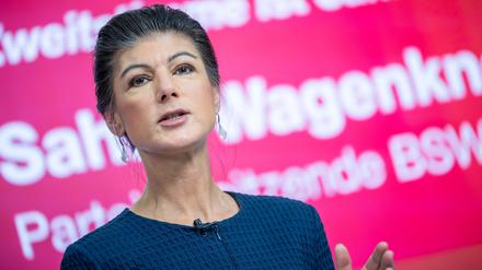 Sahra Wagenknecht, Bundesvorsitzende des Bündnis Sahra Wagenknecht (BSW), stellt die Kampagne der Partei zur Bundestagswahl 2025 vor. 