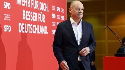 Olaf Scholz beim Pressestatement zum Jahresauftakt des SPD-Präsidiums im Willy-Brandt-Haus Berlin.