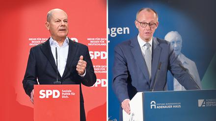 Bundeskanzler Olaf Scholz startete am Sonntag in Berlin in den Wahlkampf, Herausforderer Friedrich Merz in einem Vorort von Bonn.