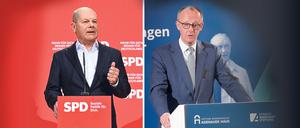 Bundeskanzler Olaf Scholz startete am Sonntag in Berlin in den Wahlkampf, Herausforderer Friedrich Merz in einem Vorort von Bonn.