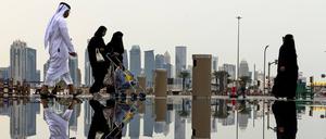 Die Silhouette des Finanzdistrikts von Doha.