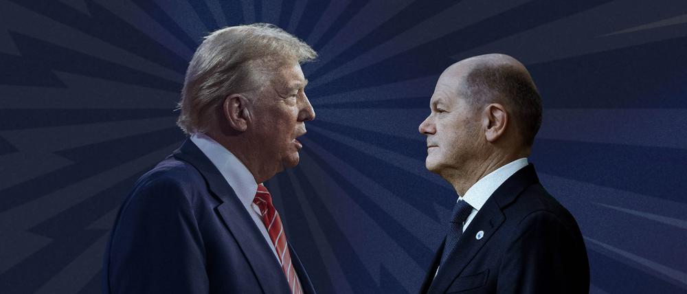 Donald Trump (l.) und Kanzler Olaf Scholz