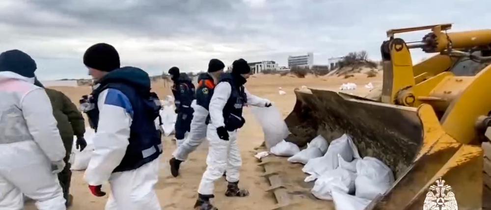 Immer noch sind Tausende Freiwillige mit der Reinigung von Stränden beschäftigt, weil fortdauernd neues Schweröl in Russland an die Küsten gespült wird. (Archvibild)
