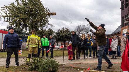 Weihnachtsbaum-Weitwurf in Cottbus.