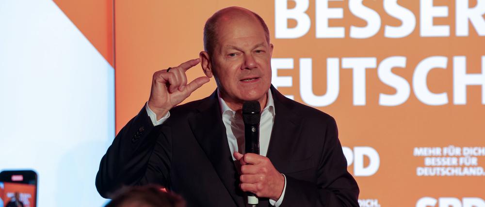 Bundeskanzler Olaf Scholz bei einerWahlkampfveranstaltung der SPD