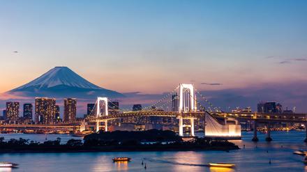 Sonnenuntergang in Tokio mit Blick auf den Mount Fuji