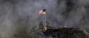Zeichen der Hoffnung? Eine einzelne amerikanische Flagge hat im Mandeville Canyon das Palisades-Feuer unbeschadet überstanden. 