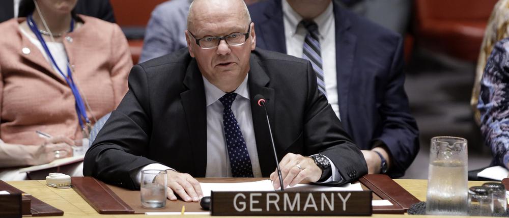 Andreas Michaelis, hier als 2019 als Staatssekretär des Auswärtigen Amtes, spricht bei einer Sitzung des Sicherheitsrates der Vereinten Nationen (UN). 