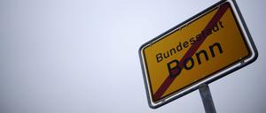 Ein Ortsausgangsschild von Bonn. 