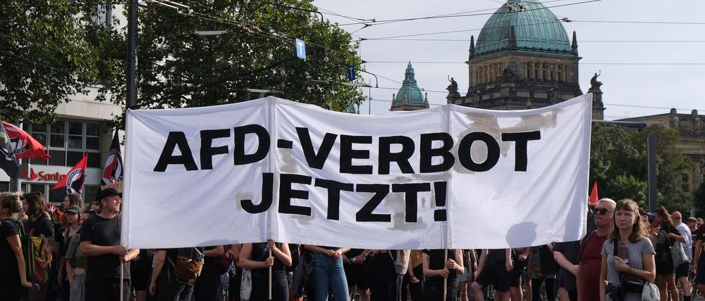 Bei einer Demonstration in Leipzig im August 2024 fordern Teilnehmer ein AfD-Verbot (Archivbild).