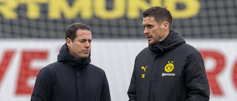 Dortmunds Geschäftsführer Lars Ricken (li.) und Sportdirektor Sebastian Kehl sind Teil des Problems.