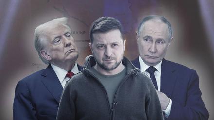 Bildcollage mit Trump, Selenskyj und Putin.