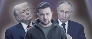 Bildcollage mit Trump, Selenskyj und Putin.