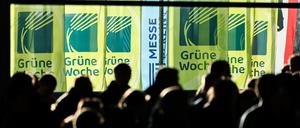 ARCHIV - 19.01.2025, Berlin: Besucher gehen in einer Halle vor Fahnen der Grünen Woche. (zu dpa: «Grüne Woche mit Besucherzuwachs: 310.000 unterm Funkturm») Foto: Hannes P Albert/dpa +++ dpa-Bildfunk +++