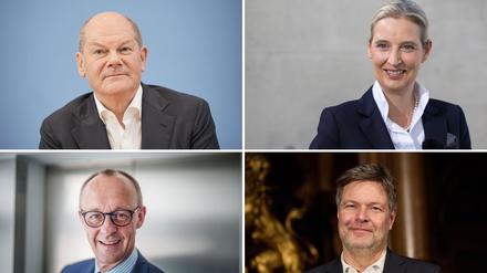 Treten gegeneinander bei RTL an: Scholz, Weidel, Merz, und Habeck.