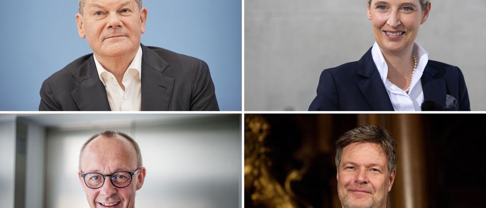 Treten gegeneinander bei RTL an: Scholz, Weidel, Merz, und Habeck.