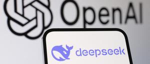 Die Logos von Deepseek und OpenAI (Symbolbild)