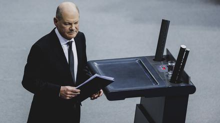 Olaf Scholz SPD, Bundeskanzler, aufgenommen im Rahmen seiner Regierungserklärung am Mittwoch. 