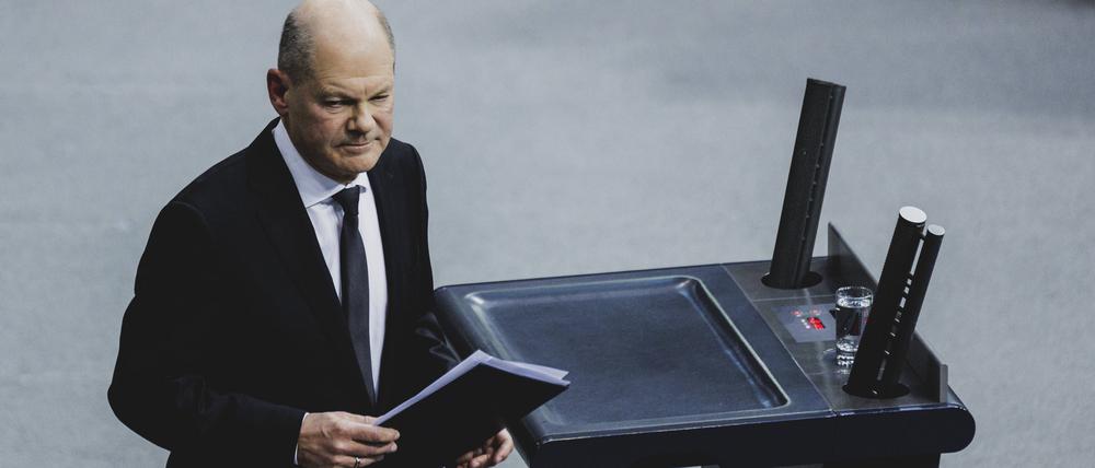 Olaf Scholz SPD, Bundeskanzler, aufgenommen im Rahmen seiner Regierungserklärung am Mittwoch.