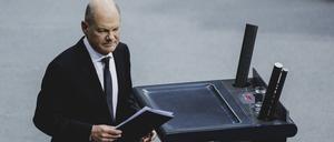 Olaf Scholz SPD, Bundeskanzler, aufgenommen im Rahmen seiner Regierungserklärung am Mittwoch. 