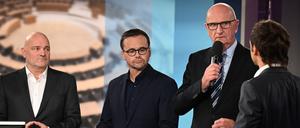 Brandenburgs CDU-Chef Jan Redmann (Mitte) wirft SPD und BSW nach ihrem Start Stillstand vor. Hier ist er mit Robert Crumbach (BSW) und Dietmar Woidke (SPD) zu sehen. (Archivbild)