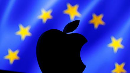 FILE PHOTO: A 3D printed Apple logo is seen in front of a displayed European Union flag in this illustration taken September 2, 2016. REUTERS/Dado Ruvic/Illustration/File Photo