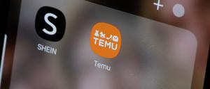 Die Icons von Shein and Temu auf einem Handy.