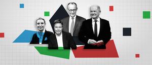 Alice Weidel, Robert Habeck, Friedrich Merz und Olaf Scholz in einer Fotomontage.