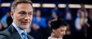 Christian Lindner, Bundesvorsitzender der FDP und Spitzenkandidat seiner Partei, vor der ZDF-Livesendung „Schlagabtausch“ mit Spitzenpolitikern der kleineren Parteien.