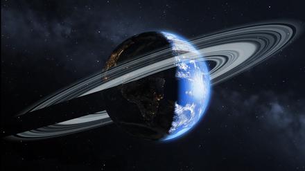 Planet Erde mit einem Ring (Illustration).