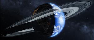 Planet Erde mit einem Ring (Illustration).